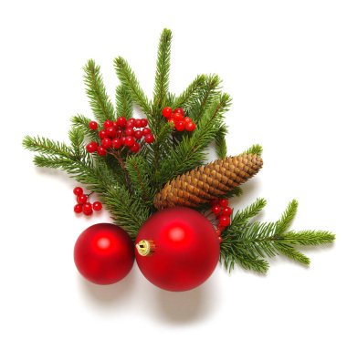 Noel dekorasyon baubles köknar ağacı dalları ile 