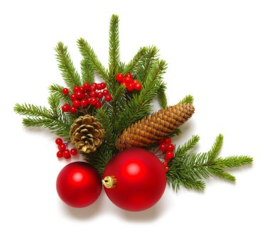 Noel dekorasyon baubles köknar ağacı dalları ile 