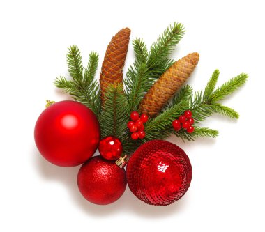 Noel dekorasyon baubles köknar ağacı dalları ile 