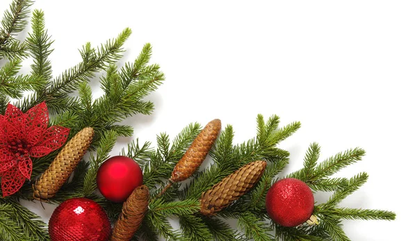 Boules de décoration de Noël avec branches de sapin — Photo