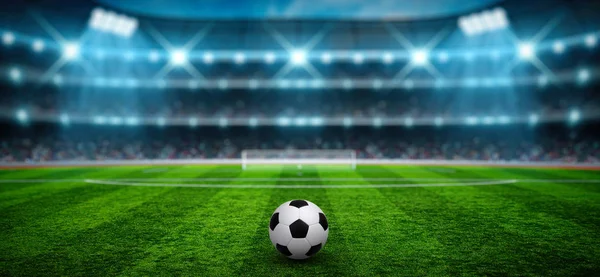 Soccer ball on stadium — Stock Photo, Image