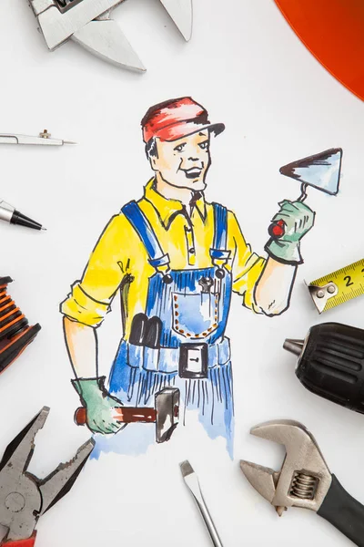 Bild des Erbauers mit Werkzeug. — Stockfoto