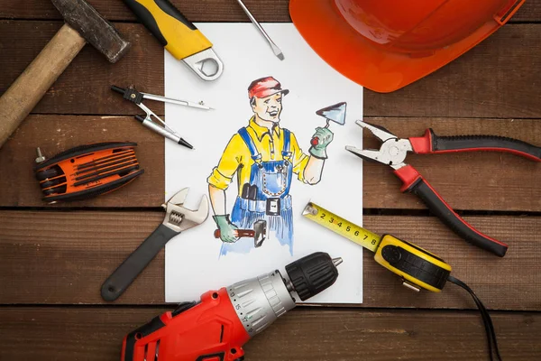 Picture of builder with tools. — Stock Photo, Image