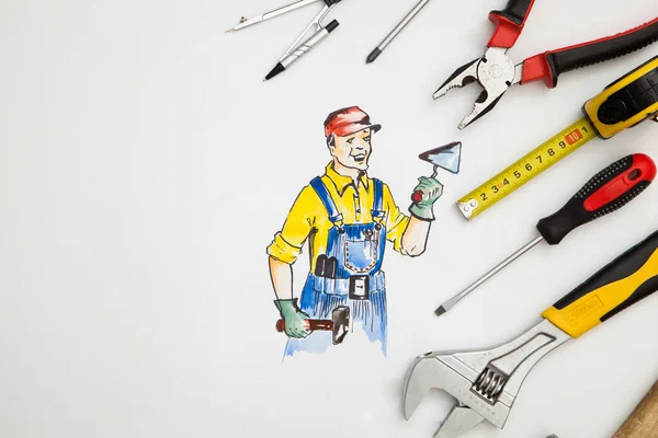 Imagem do construtor com ferramentas . — Fotografia de Stock