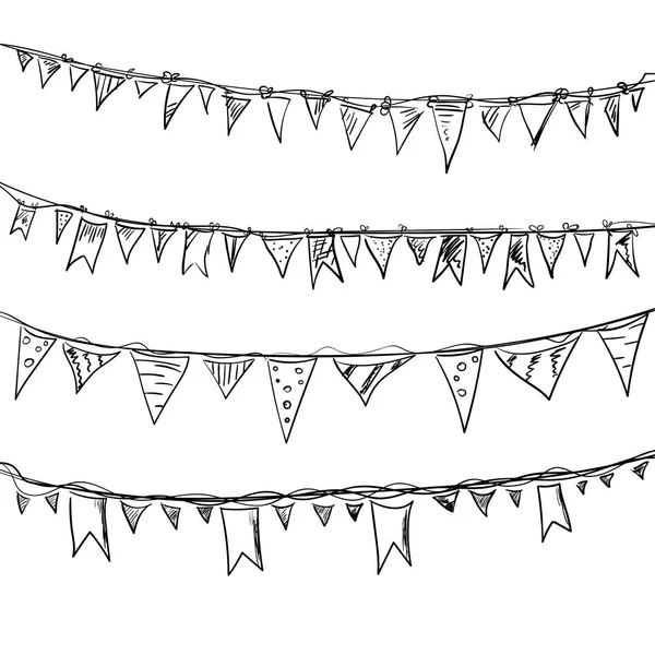 Hand drawn doodle bunting flags set. — Stock Vector