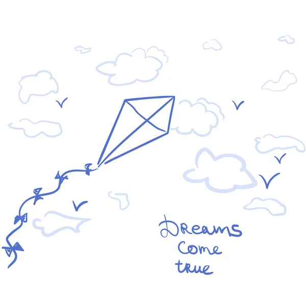 Cartoon kite en dromen uitkomen — Stockvector