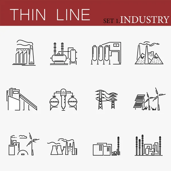 Serie di icone della linea vettoriale relative alle fabbriche . — Vettoriale Stock