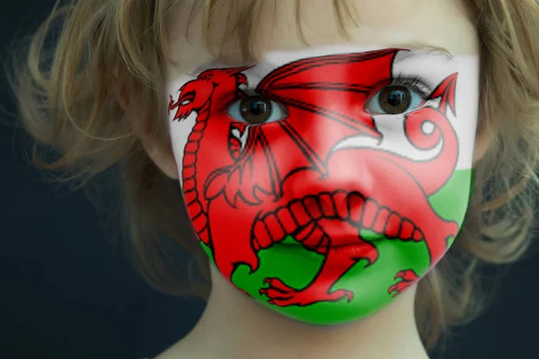 Portrait of a child with a painted Welsh flag — Stock Photo, Image