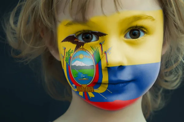Child with a painted flag of Ecuador — Stock Photo, Image