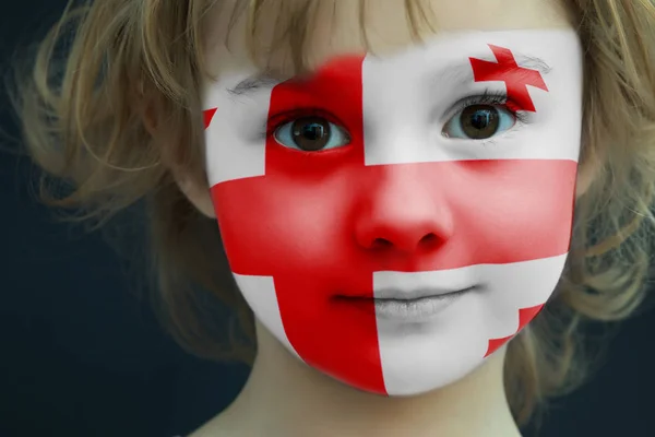 Dítě s Malovaný vlajka Gruzie — Stock fotografie