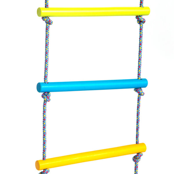 Wooden colorful rope-ladder on the white backdrop