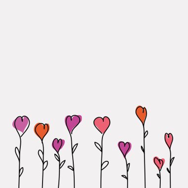 Özet olarak, soyut kalp çiçekleri beyaz üzerinde.