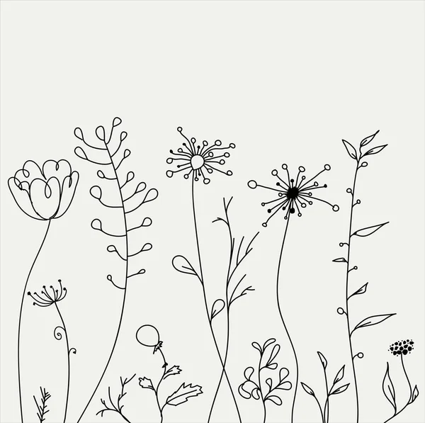 Outline hand drawn flowers and plants. Monochrome vector. — 스톡 벡터