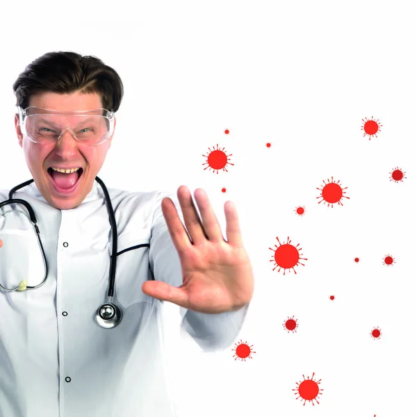 Doctor man protects against viruses — 图库照片