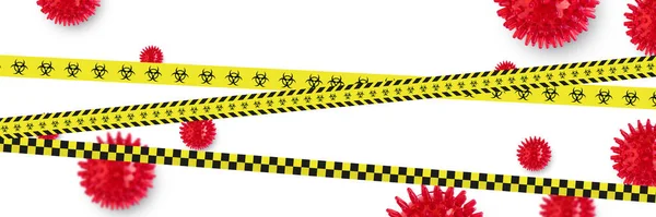 Resumen Fondo del virus Corona con franjas amarillas de peligro — Foto de Stock