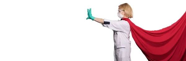 Mujeres doctoras vestidas de traje superhéroe en defensa de la pandemia de virus. —  Fotos de Stock