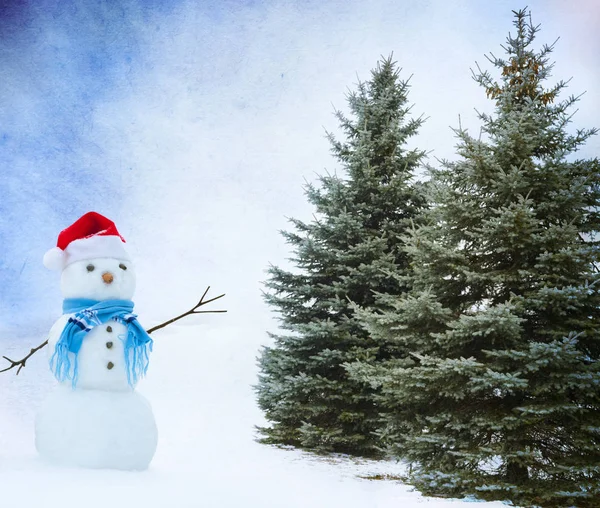 Bonecos de neve com árvores de Natal . — Fotografia de Stock