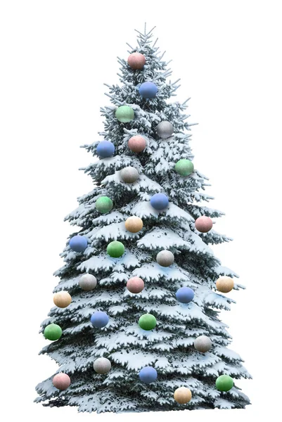 Beautiful green tree decorated with balls. — Stock Photo, Image