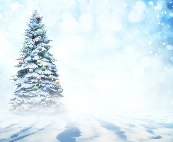 Karácsonyi táj hó- és fenyőfákkal. — Stock Fotó