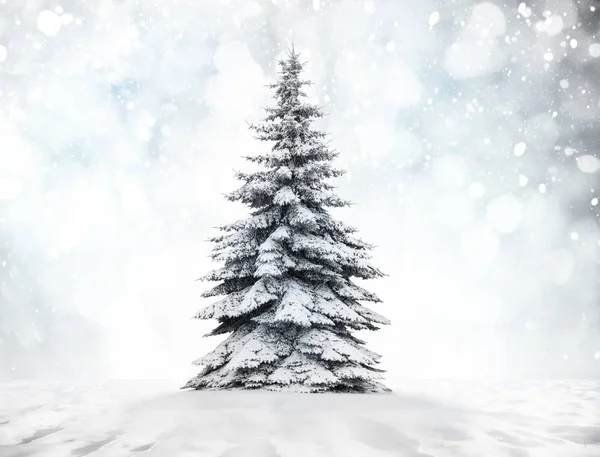 Karlı ve köknar ağaçlı Noel manzarası. — Stok fotoğraf
