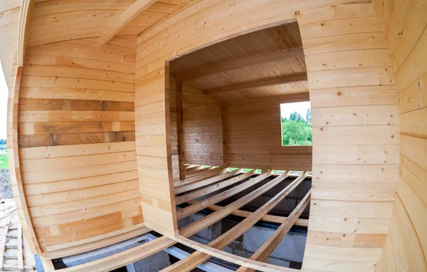 Construcción de una nueva casa de madera. Vista interior —  Fotos de Stock