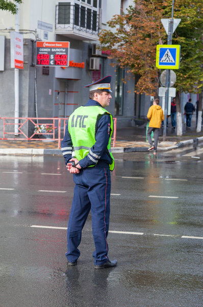 Russian police patrol officer of the State Automobile Inspectora