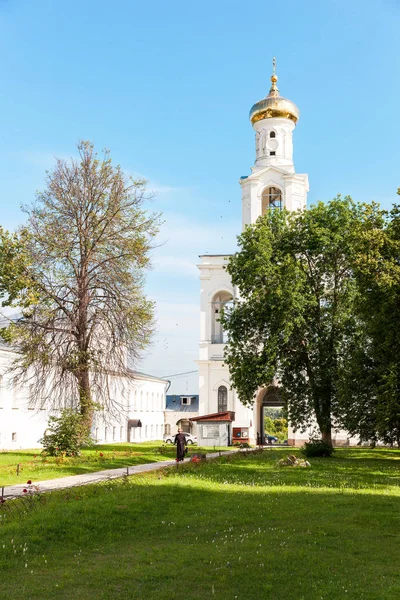 Bell tower of the russian orthodox Yuriev Monastery in summer su — Stock Photo, Image