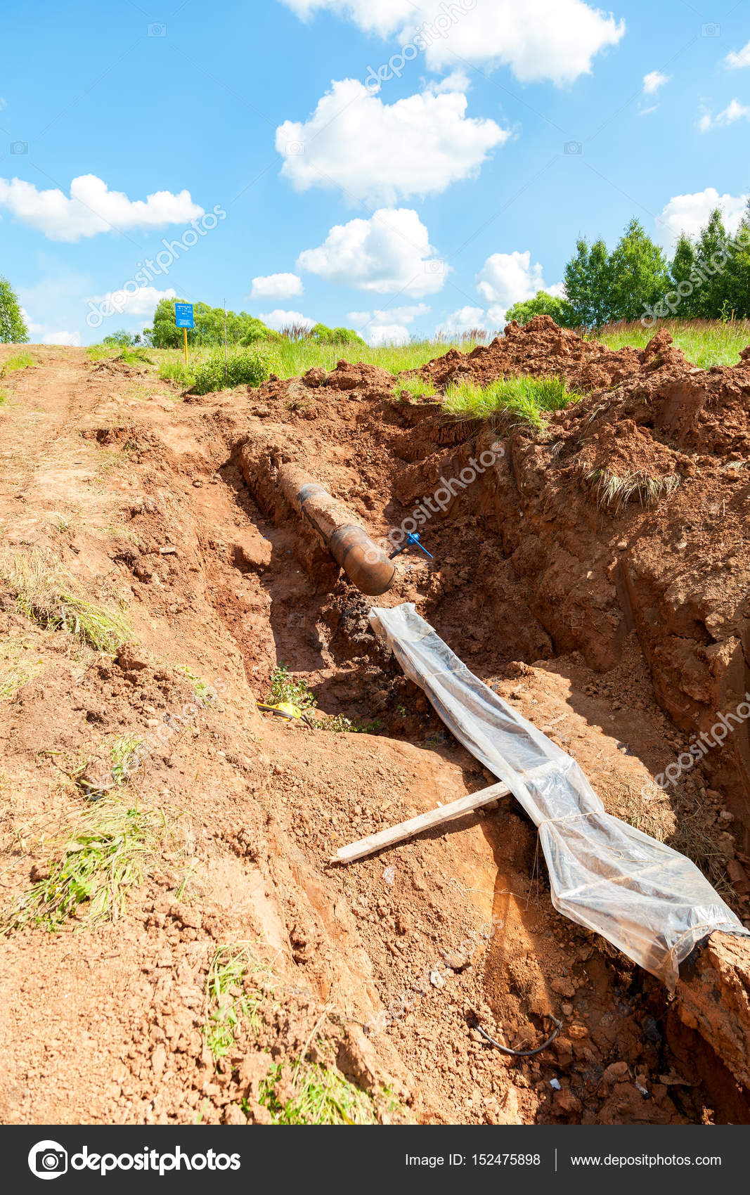 Laying Underground Gas Pipeline In Summer Day Stock Photo