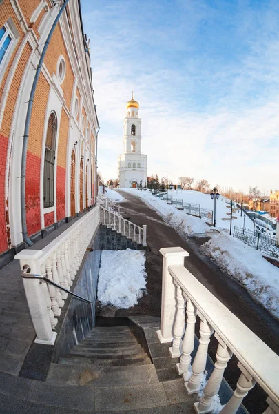 Ruská pravoslavná církev. Rybí oko pohled Iversky kláštera i — Stock fotografie