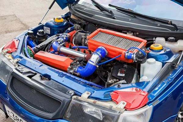 Tuned turbo car engine of Lada closeup — Stock Photo, Image