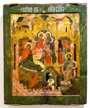 Bakire Nativity antika Rus Ortodoks simgesi