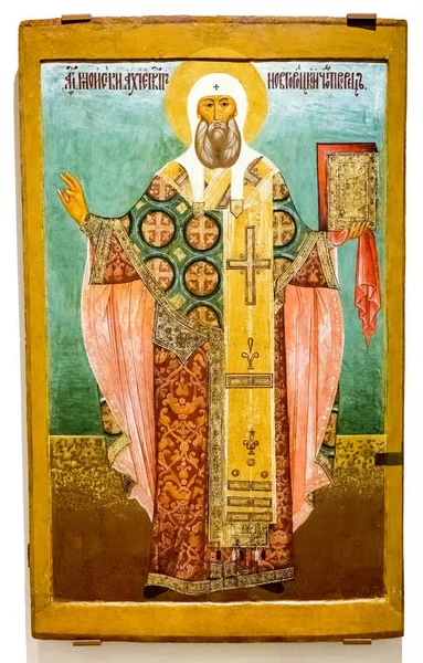 Antyczne rosyjskie prawosławnym icon z The St. Mojżesz arcybiskup lis — Zdjęcie stockowe