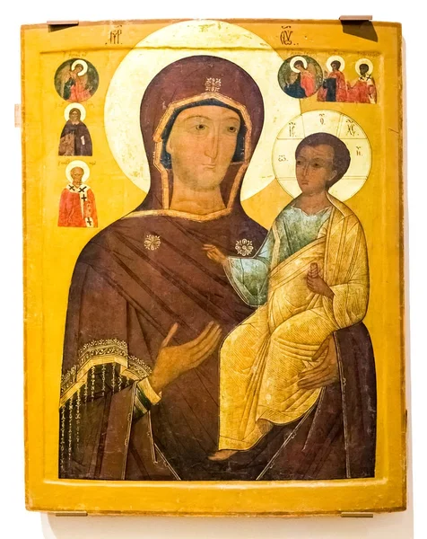 Antika ryska ortodox ikon. Mor till Gud Hodegetria, 19 — Stockfoto