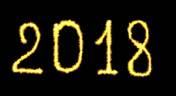 Glowing neon Happy new year 2018 lettering written with fire fla — Stock Photo, Image
