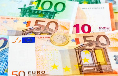 Euro para birimi banknotlar üzerinde yalan euro para yakın çekim