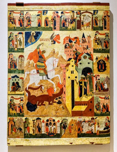Icono ortodoxo ruso antiguo, pintado en tablero de madera viejo — Foto de Stock