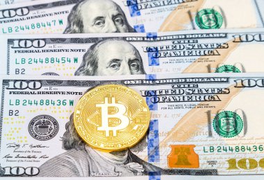 Dijital cryptocurrency sikke altın bitcoin Amerikan dol üzerinde yalan