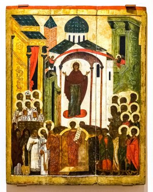 Antika Rus Ortodoks simgesi. Virgin, 16t korunması