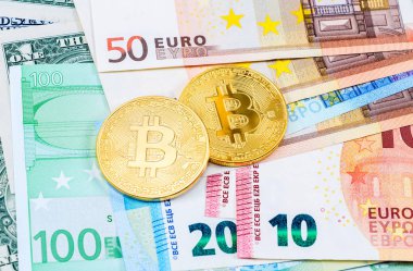 Avrupa Lirası üstünde yalan Cryptocurrency sikkeleri. İş co