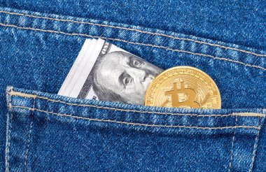 Banknot 100 Amerikan Doları ve altın Bitcoin Şti