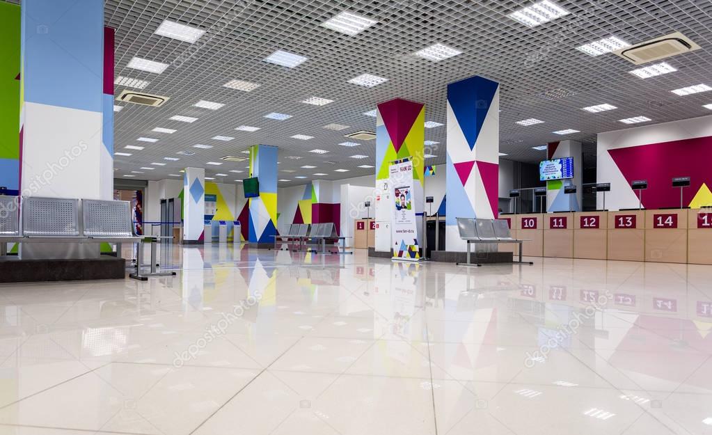Samara, Russia - January 20, 2018: Interior of Samara Fan ID center 2018 FIFA World Cup Russia
