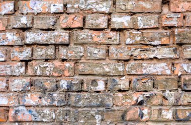 Arka plan doku olarak eski yıpranmış kirli tuğla duvar