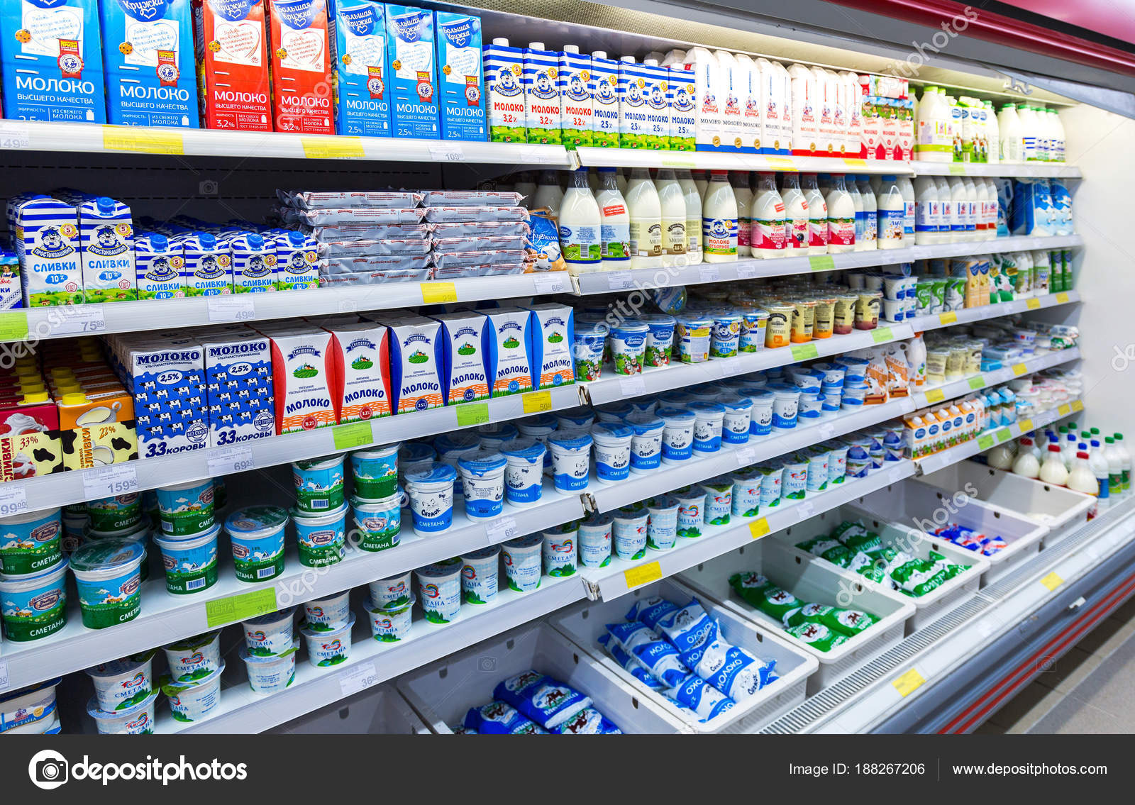 Fresh dairy products ready for sale in supermarket – Stock Editorial ...