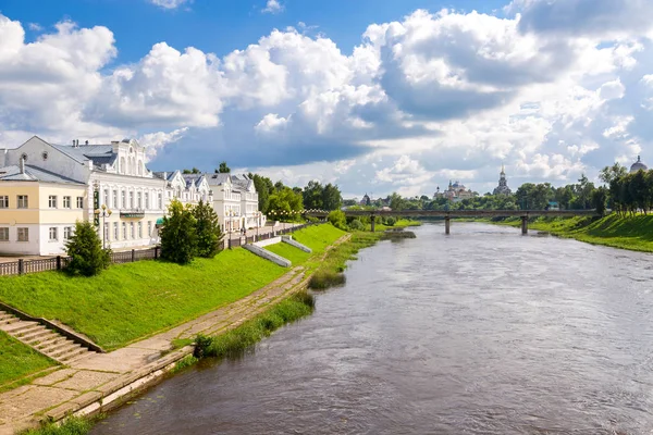 Provincial Russian town of Torzhok in summer sunny day — Stock Photo, Image
