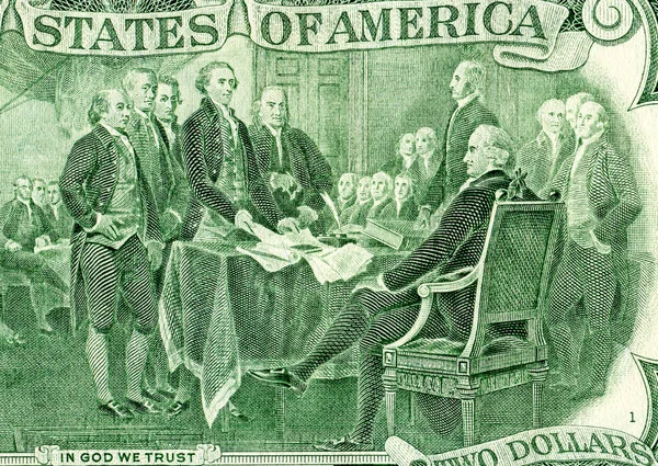 Declaration of independence drawing from the two dollar banknote — Stock Photo, Image