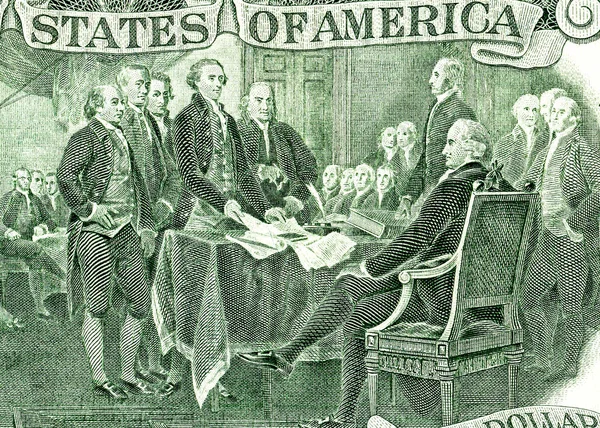 Signing declaration of independence from the two dollar banknote — Stock Photo, Image