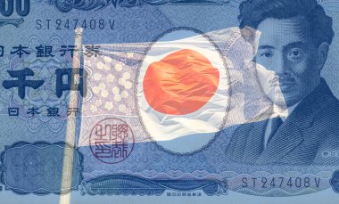 Japon bayrağı ve Japon para birimi 1000 yen
