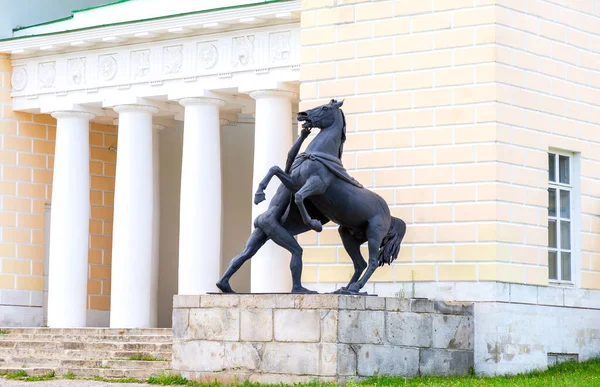 Скульптурный укротитель лошадей Петра Клодта рядом со зданием — стоковое фото