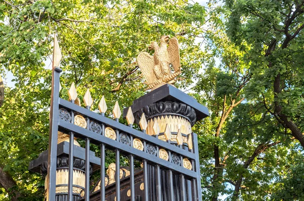 Golden double headed eagle on the fence — Stok Foto