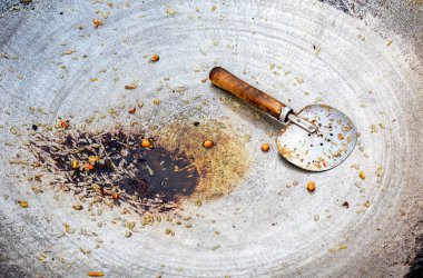 Empty cauldron for cooking traditional pilaf